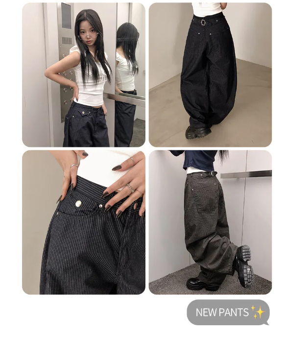 春季預訂｜高腰條紋後扣寬褲