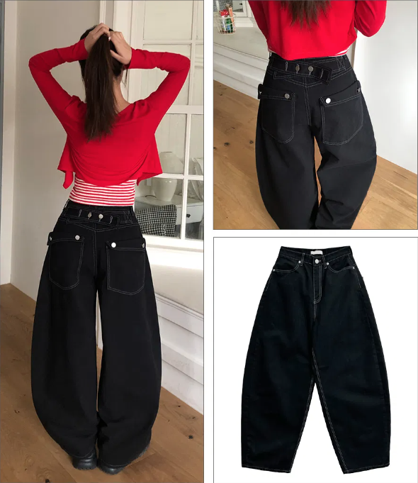 春季預訂｜高腰口袋寬筒牛仔棉褲