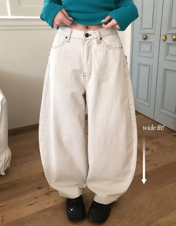 春季預訂｜高腰口袋寬筒牛仔棉褲