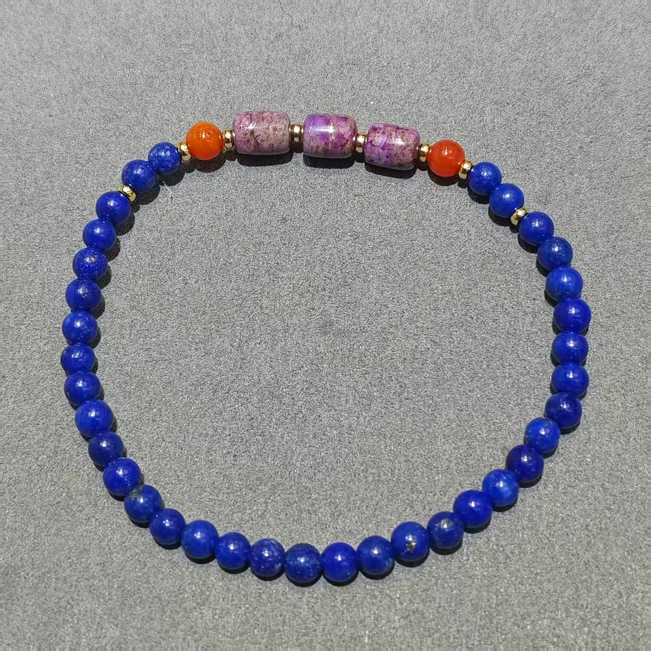 UY005 A5 櫻花紫手串 紫舒5*7mm 青金石4mm