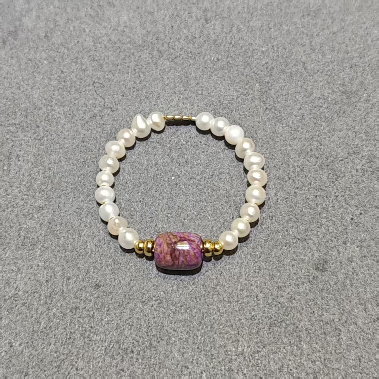 UY006 A6 櫻花紫戒指 紫舒5*6mm 珍珠3mm 戒指手寸範圍 HK15-HK19