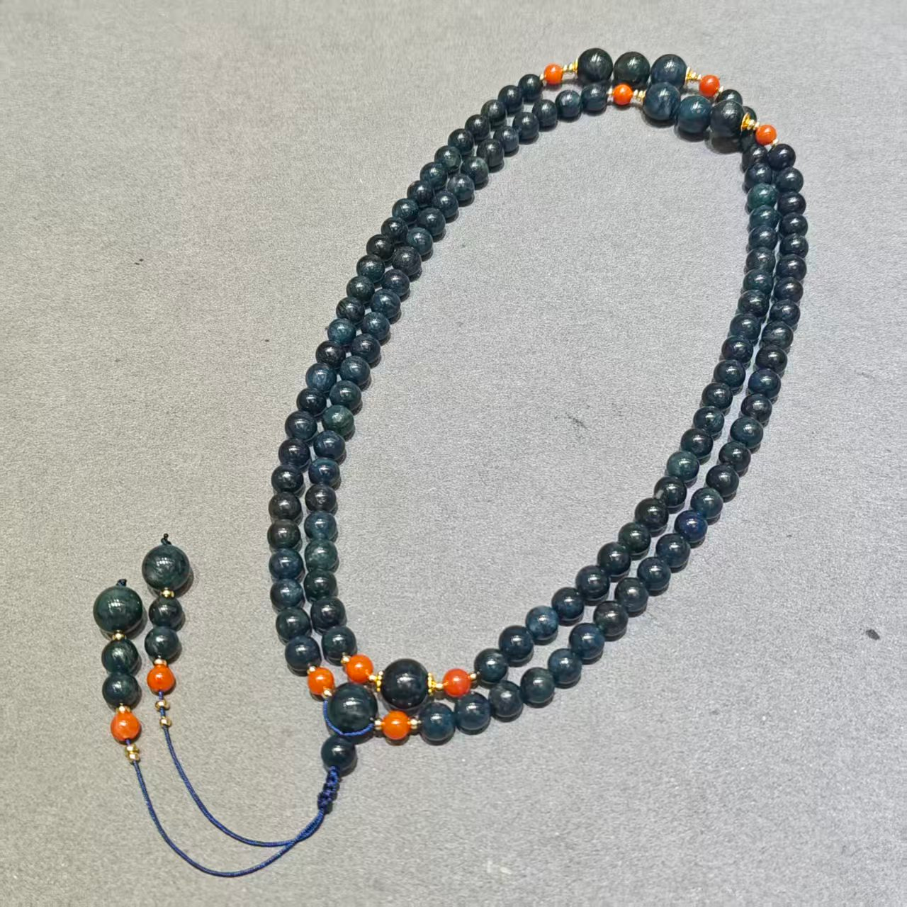 UY014 A14 藍舒圓珠108 藍舒6-8mm 南紅4mm 長度:78CM