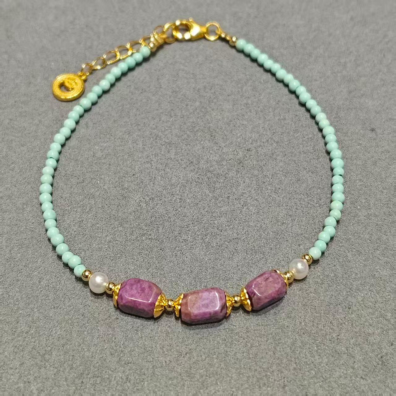 UY015 A15 紫舒手鏈 紫舒4*6mm 綠松2mm S925銀 長度: 16+3CM