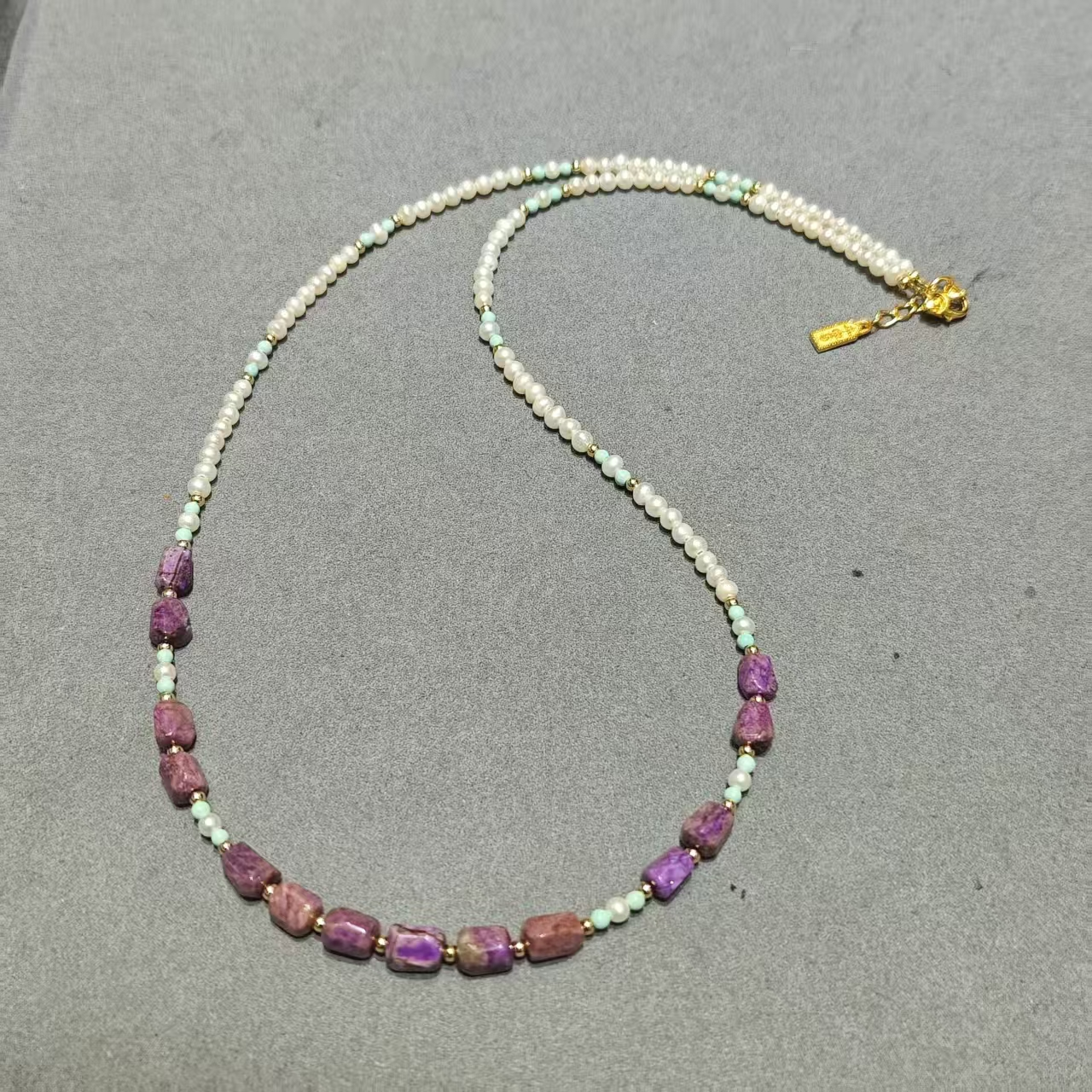 UY017 A17 櫻花紫珍珠項鍊 紫舒3-5mm 珍珠3mm S925銀 長度: 45+3CM