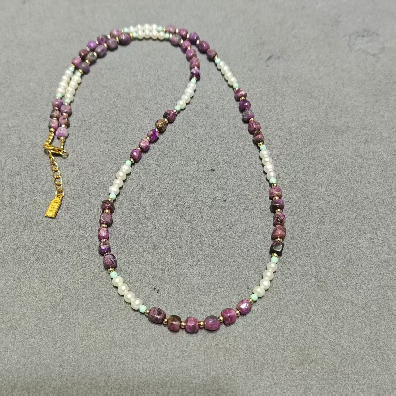 UY018 A18 皇家紫珍珠項鍊 紫舒3mm+ 珍珠3mm S925銀 長度: 45+3CM