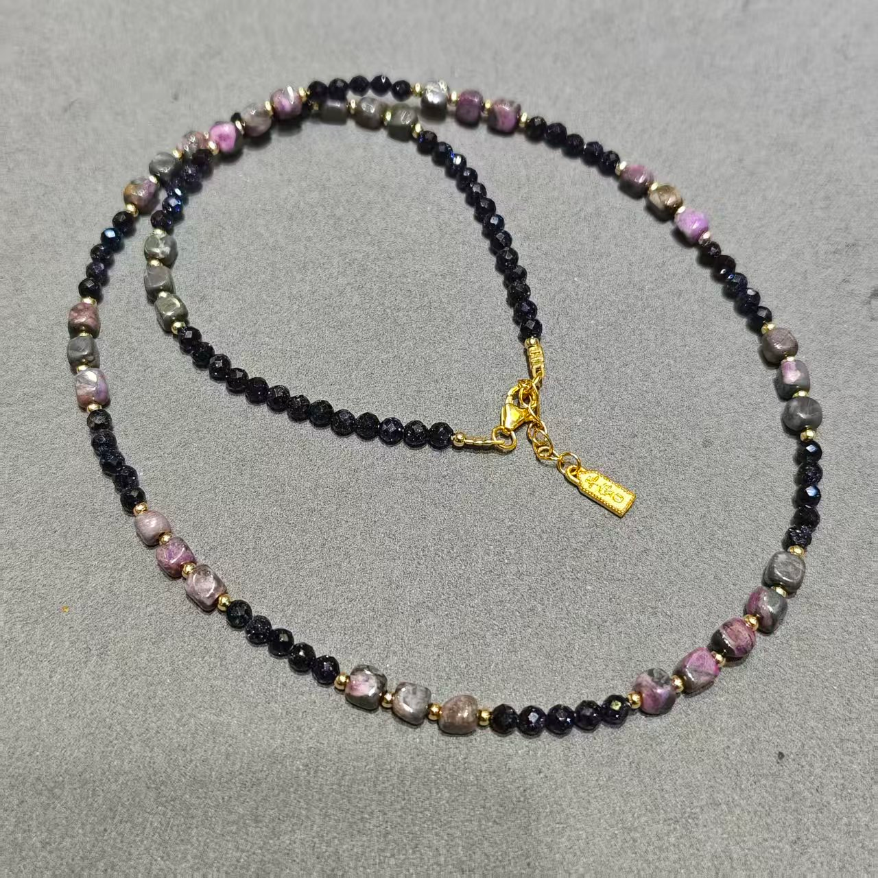 UY019 A19 幻彩綠舒項鍊 綠舒3mm+ 藍砂石3mm S925銀 長度: 45+3CM