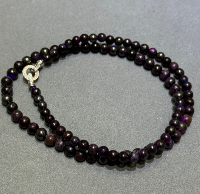 UY062 A62 絲絨紫圓珠項鍊 紫舒5mm S925銀 長度: 48CM