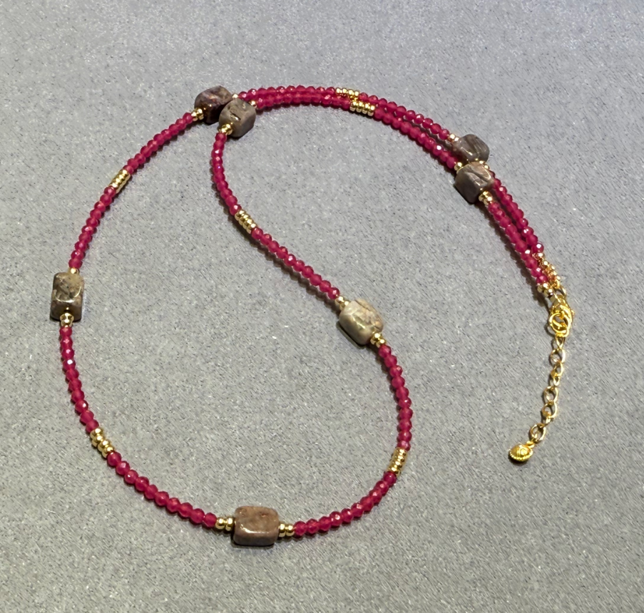 UY053 A53 血舒設計款項鍊 血舒5mm 培育紅寶2mm S925銀 長度: 45+3CM