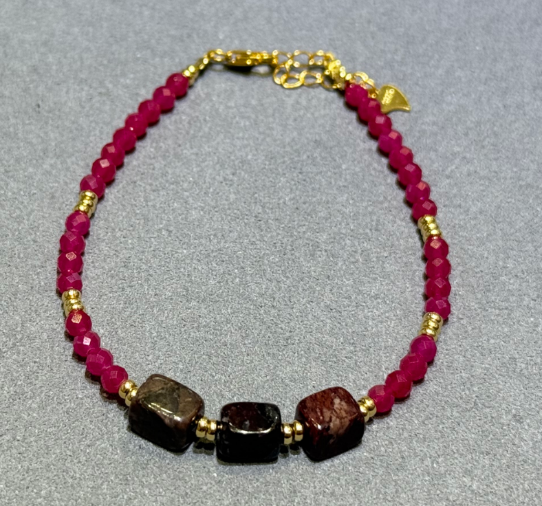 UY052 A52 血舒設計款手鏈 血舒5mm 培育紅寶3mm S925銀 長度: 16+3CM