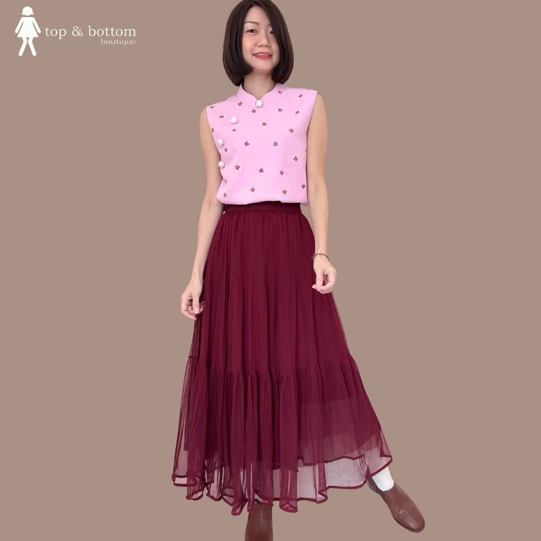 S/LEEVELESS EMBROIDERED CHEONGSAM TOP