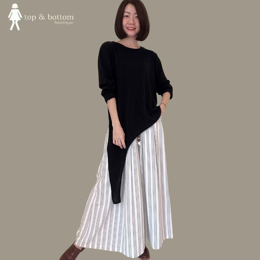 ELASTIC WAISTED LINEN STRIPED LONG PANT