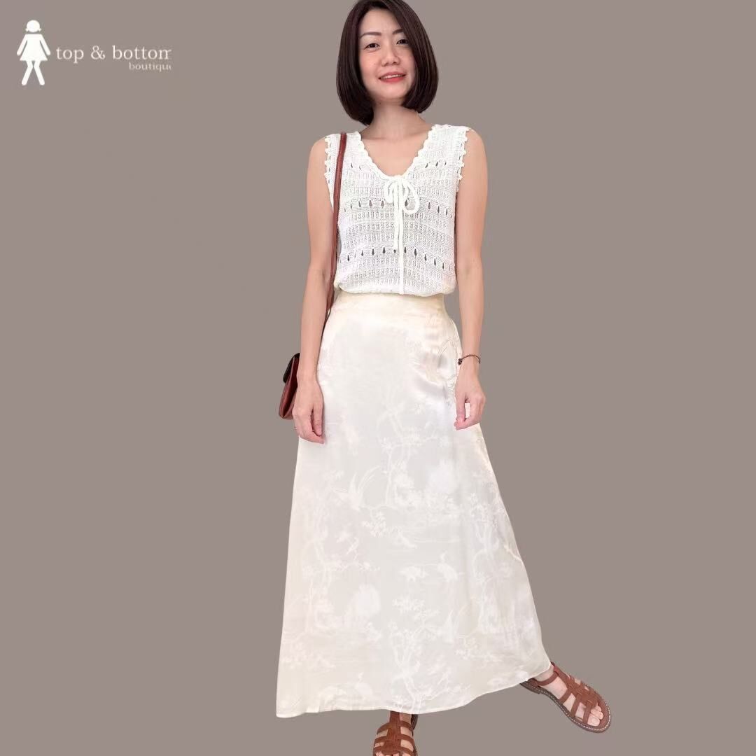 HIGH WAISTED BROCADE PRINTED LONG SKIRT