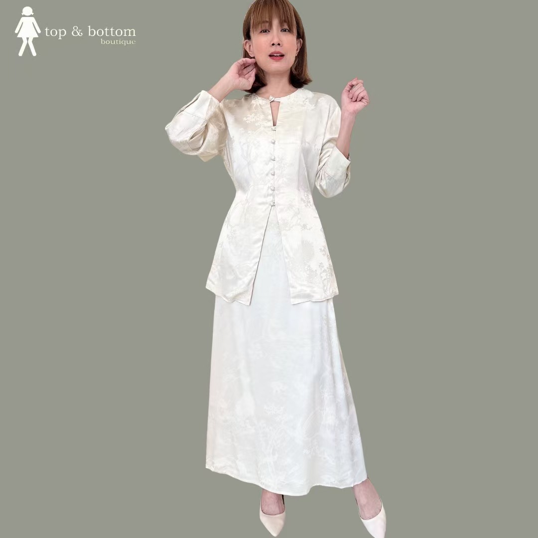 LONG SLEEVE BROCADE PRINTED ORIENTAL LONG BLOUSE