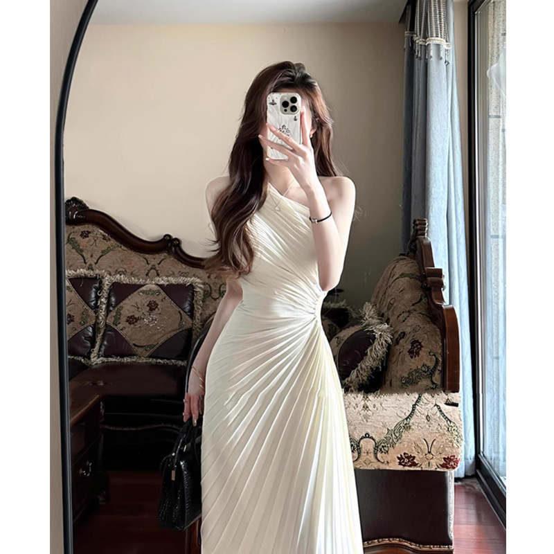 希臘女神 壓褶單肩長洋裝