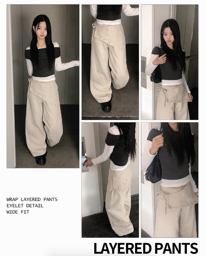 春季預訂｜高腰層疊裹身鏤空寬褲