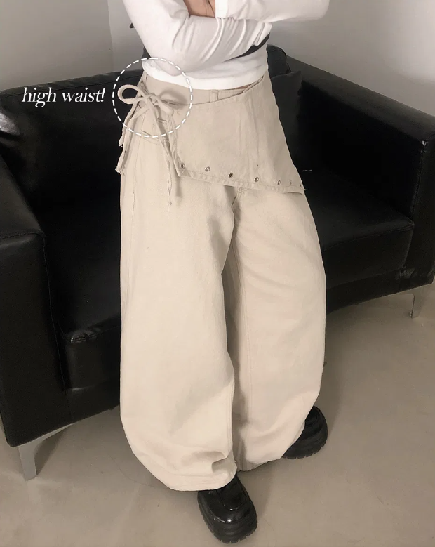 春季預訂｜高腰層疊裹身鏤空寬褲