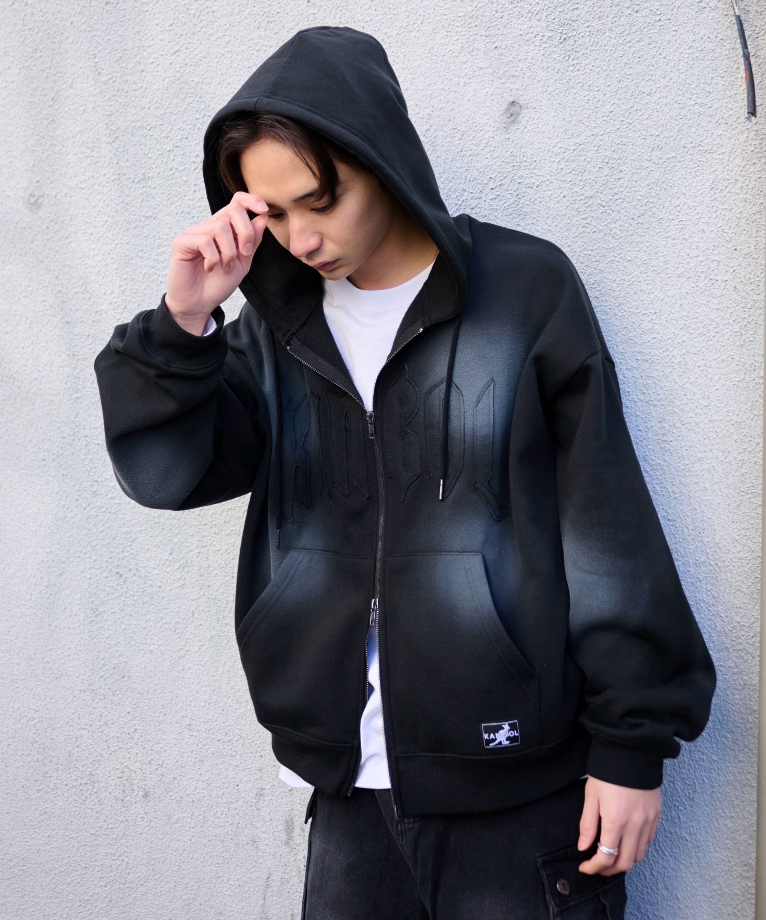 KANGOL / Fleece-lined logo patch double-zip hoodie