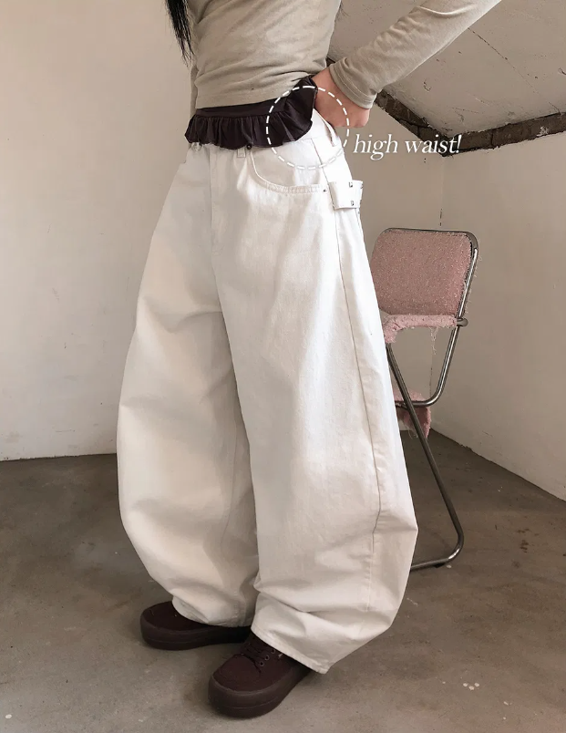 春季預訂｜高腰後腰鉚釘腰帶寬褲燈籠褲