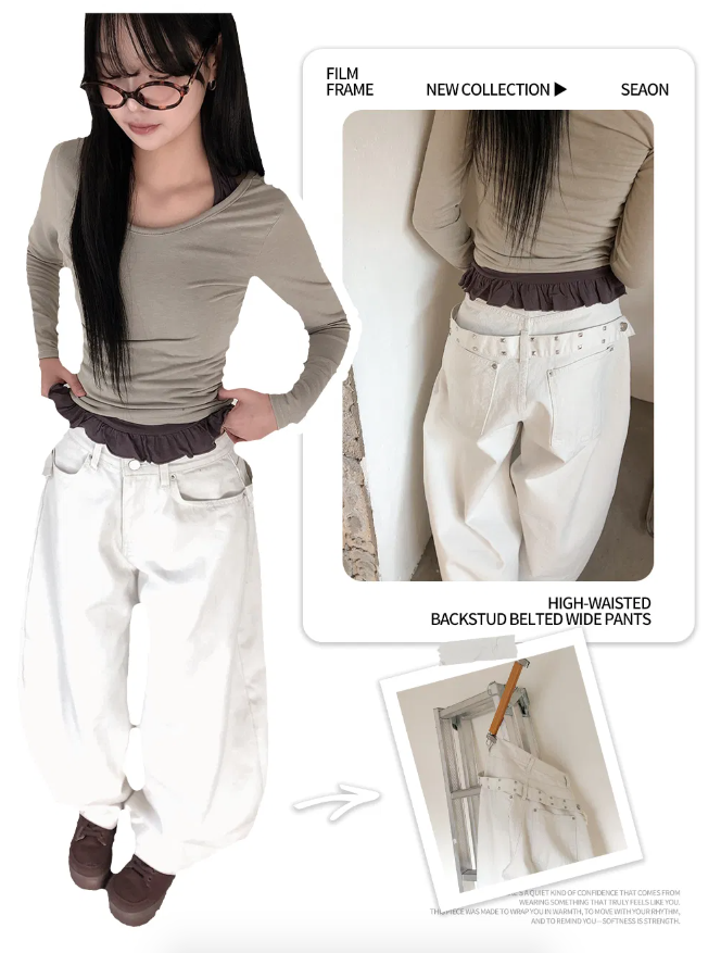 春季預訂｜高腰後腰鉚釘腰帶寬褲燈籠褲