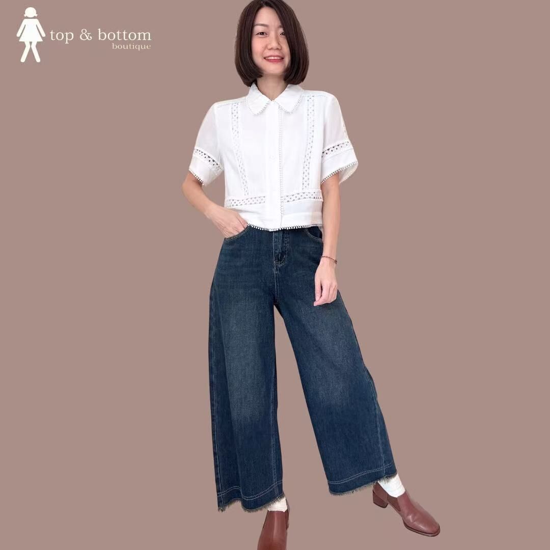 SHORT SLEEVE SOFT LINEN SHIRT WITH COTTON LACE DETAILS