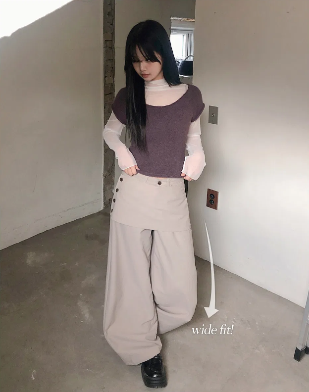 春季預訂｜層疊紐扣裹身闊腿褲