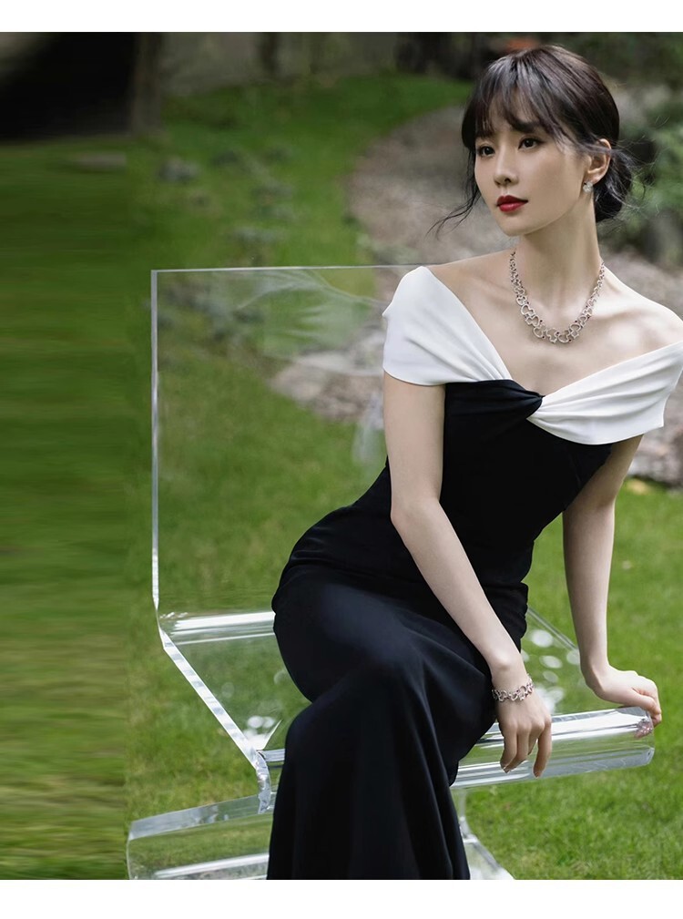 撞色扭轉 魚尾長洋裝