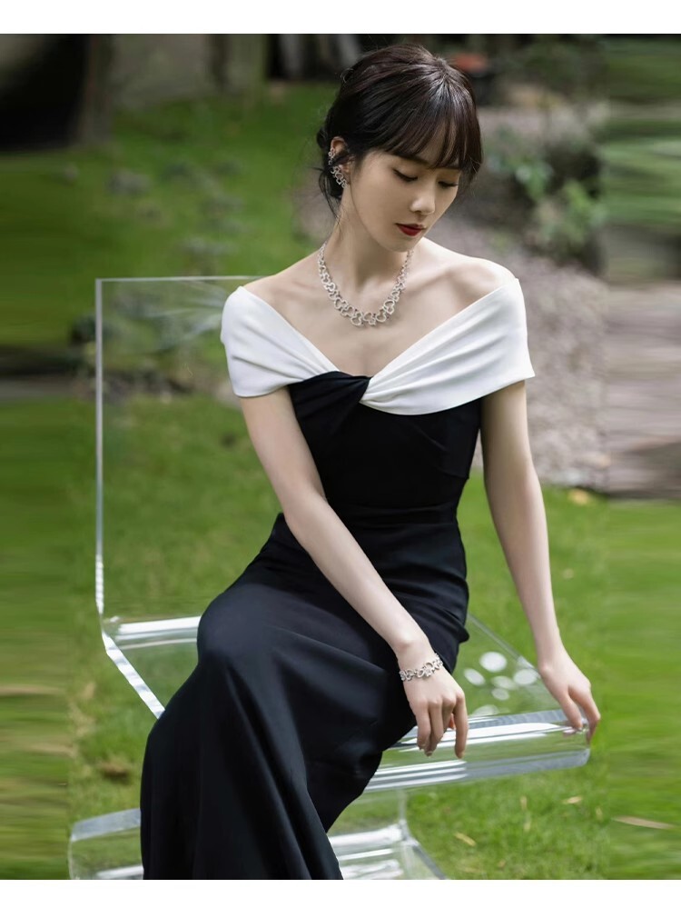 撞色扭轉 魚尾長洋裝