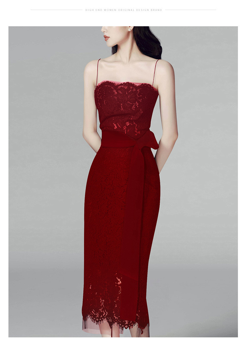 睫毛蕾絲拼接網紗 長洋裝