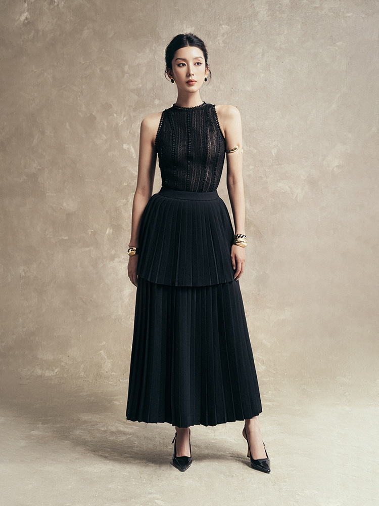 造型水溶蕾絲上衣+高腰裙(2件組)