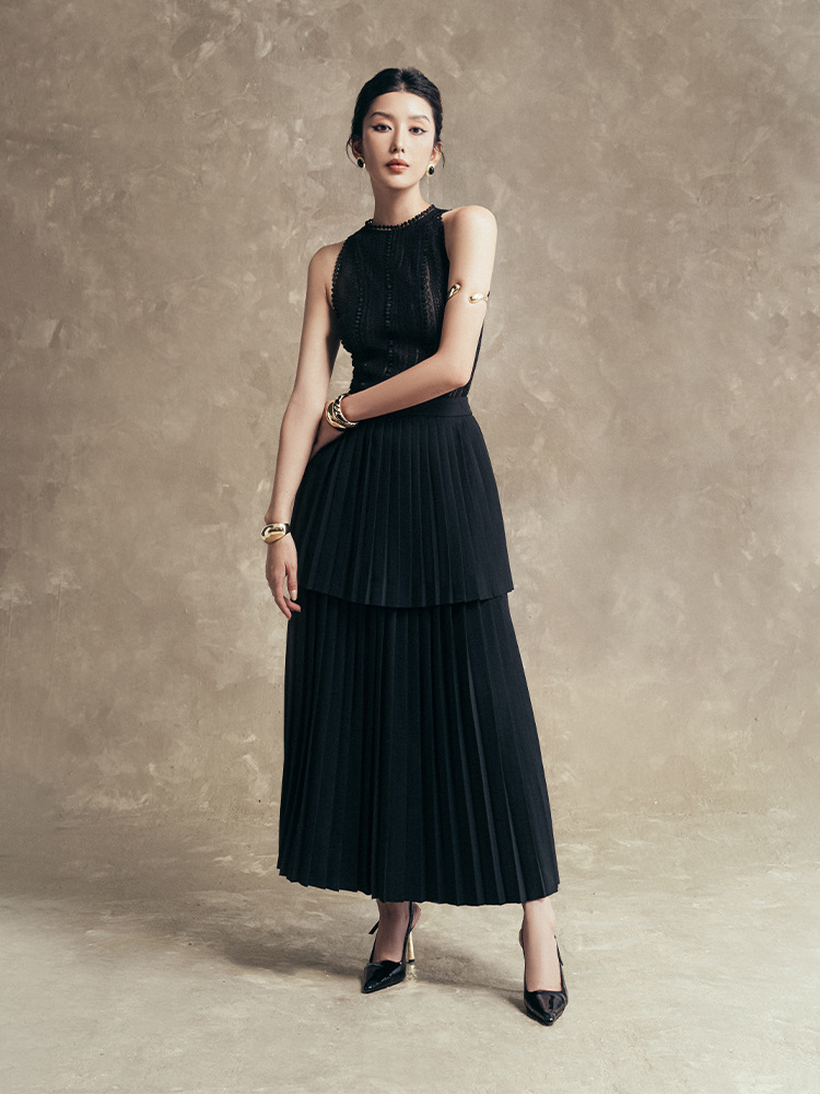 造型水溶蕾絲上衣+高腰裙(2件組)