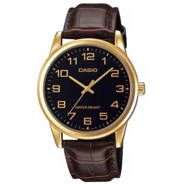 【CASIO 卡西歐】簡約經典 復古文青 數字 大錶面 皮革 腕錶 MTP-V001GL