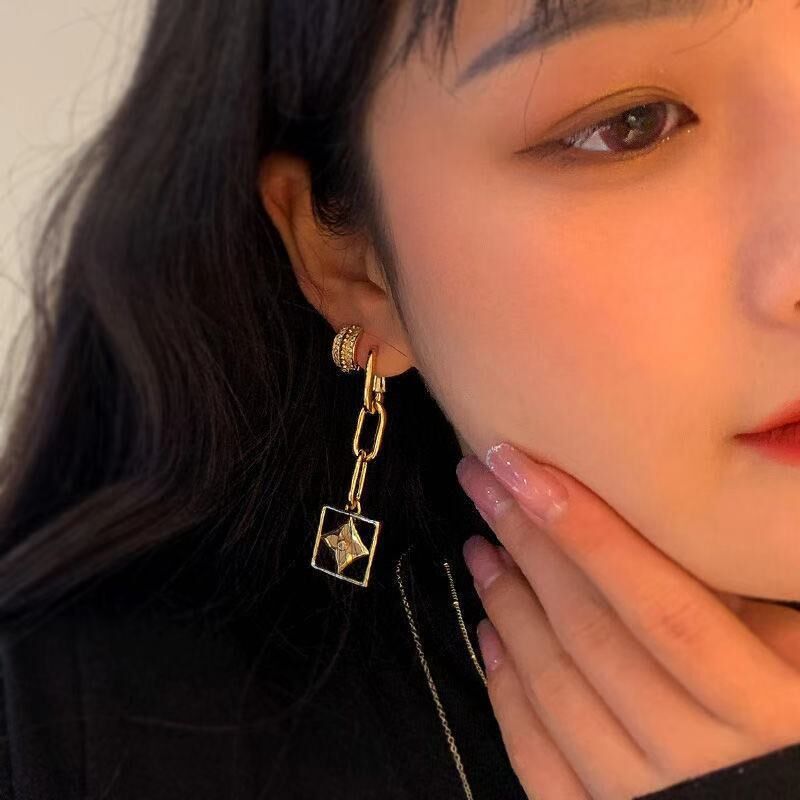 幾何貝母 鍊條耳環