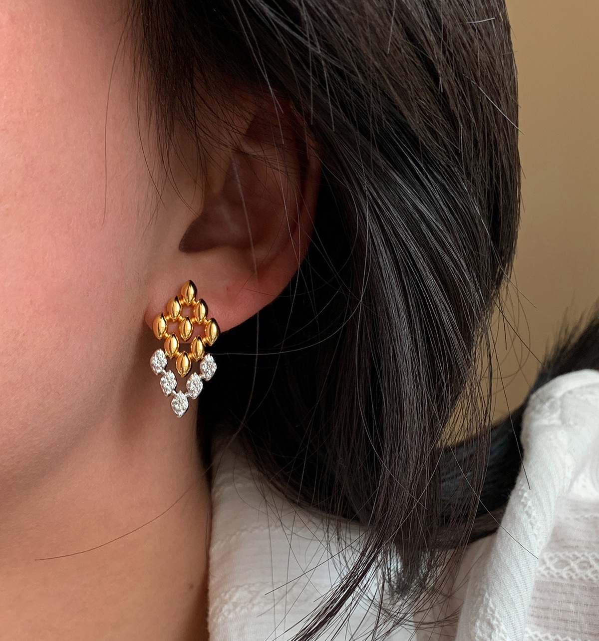 菱形鑲鑽 幾何耳飾(925銀針)