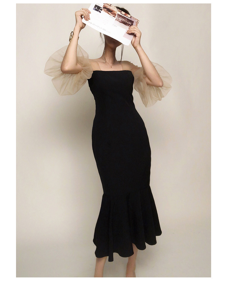 網紗蓬袖 魚尾長洋裝