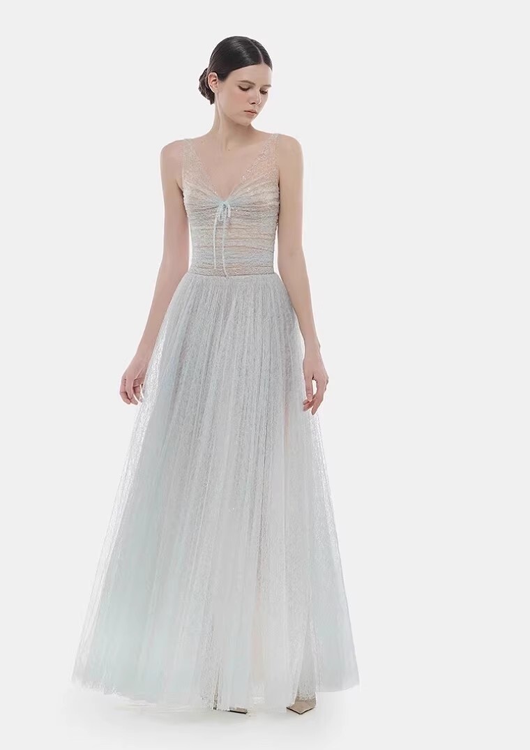 網紗魚骨 透膚收腰長禮服