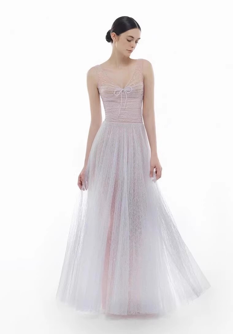 網紗魚骨 透膚收腰長禮服