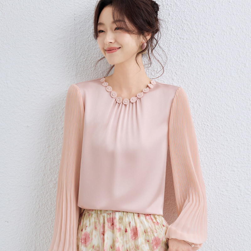 細褶袖雪紡上衣 三色