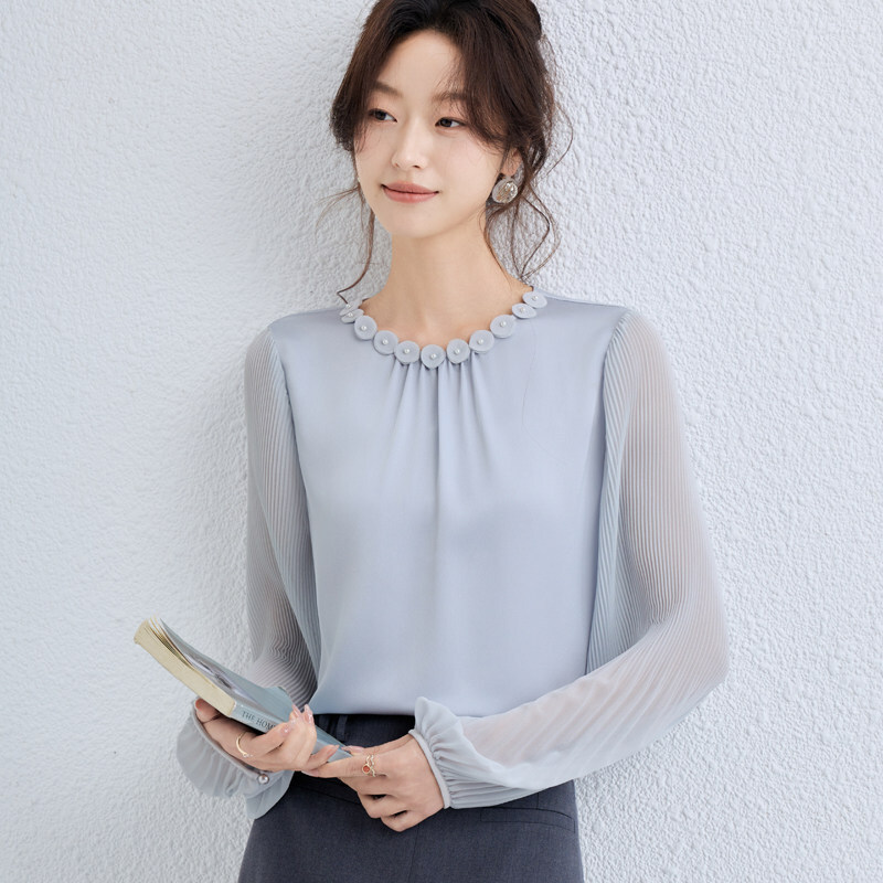 細褶袖雪紡上衣 三色