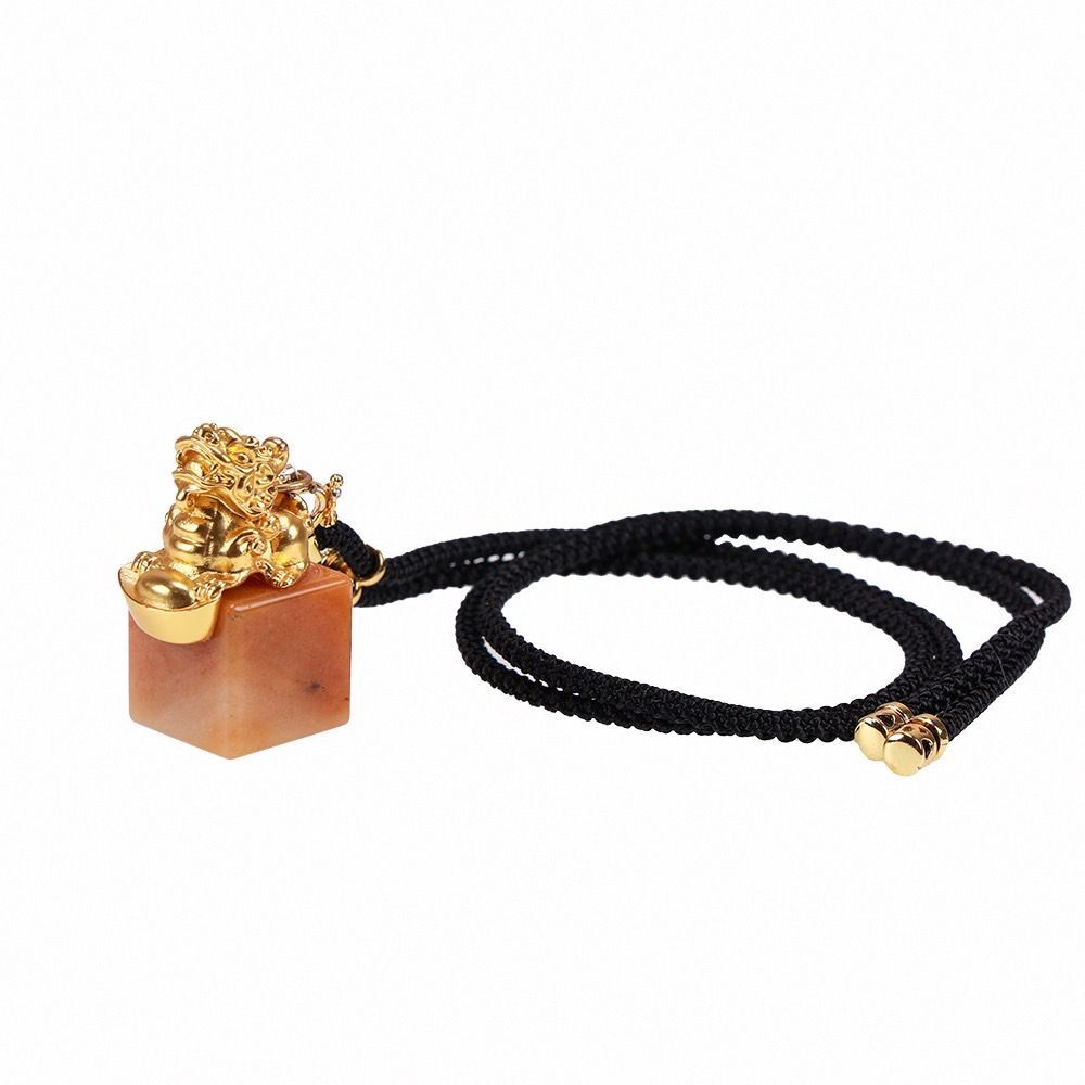 PQ11 雨揚法會加持聚富貔貅黃玉印章項鍊