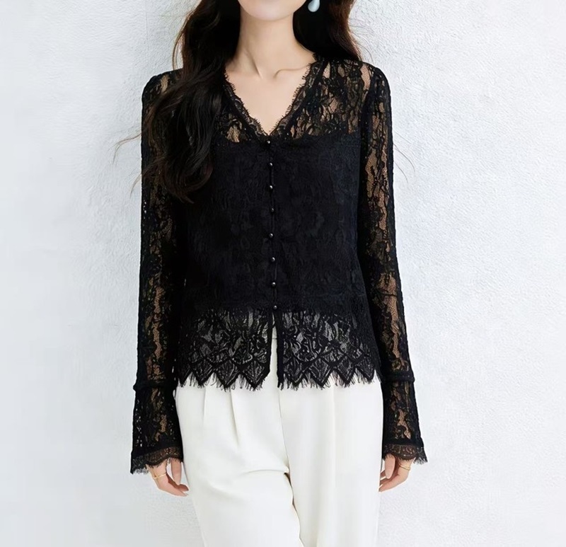 睫毛蕾絲雪紡上衣 兩色