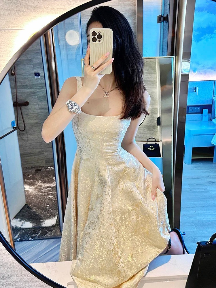 金箔光澤 收腰長洋裝