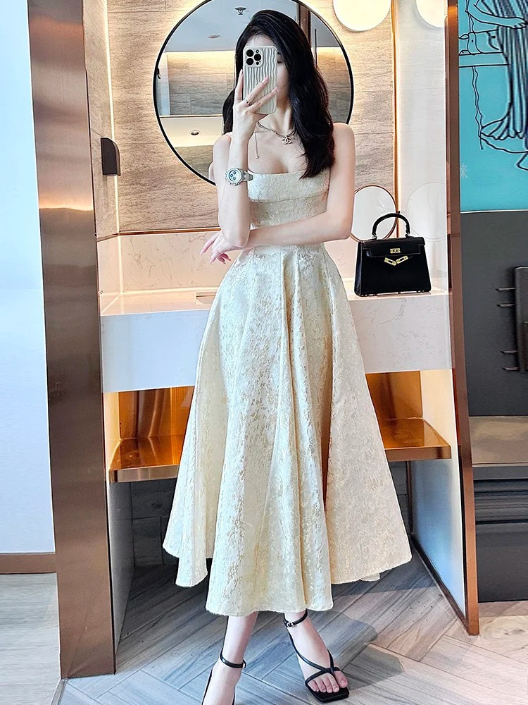 金箔光澤 收腰長洋裝