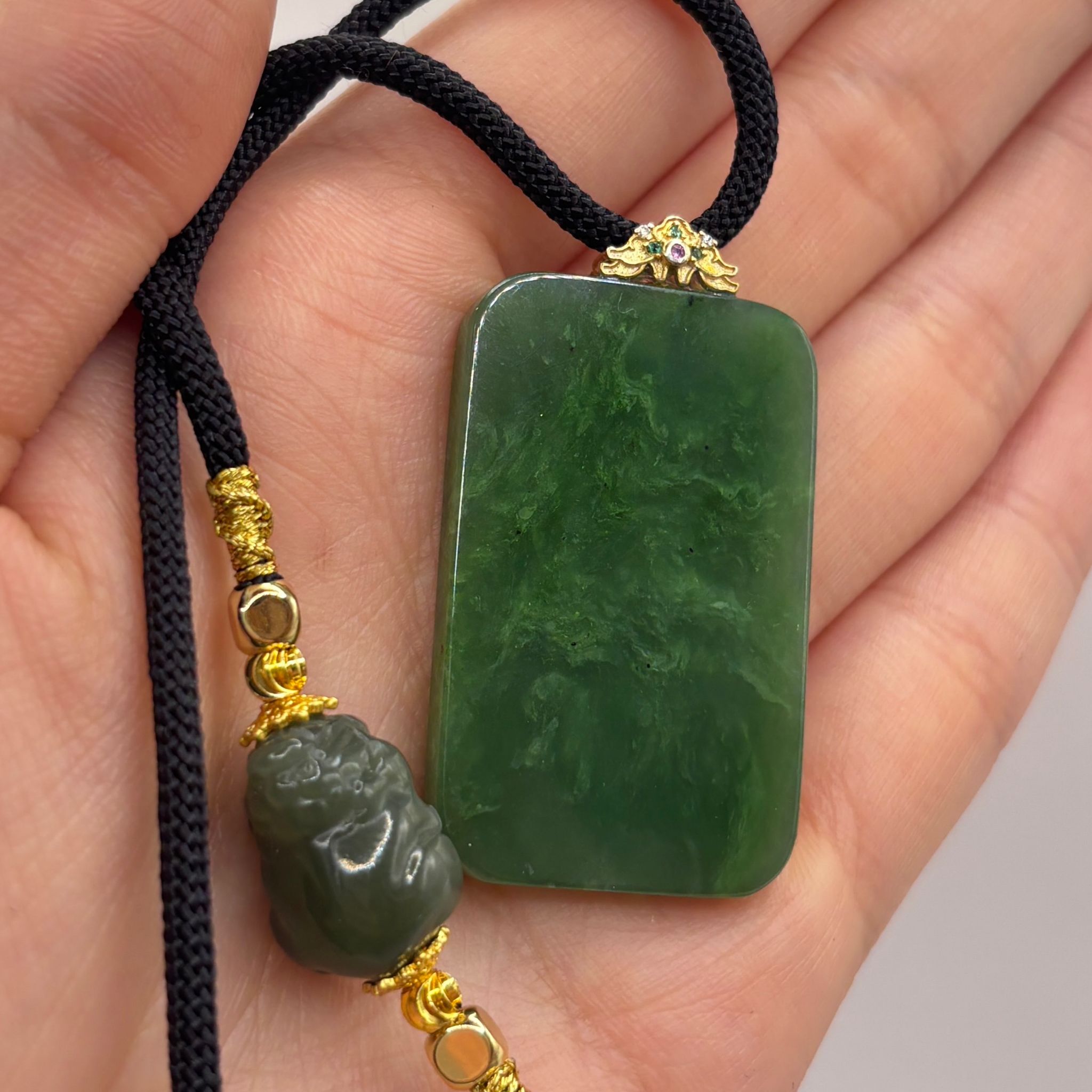 AB260204-L77-北極玉無事牌項鍊（雕刻平安符+招財符）默認流金(需留中文全名，已包紫袍大師開光，4月頭到貨，只限尖沙咀門店自取）