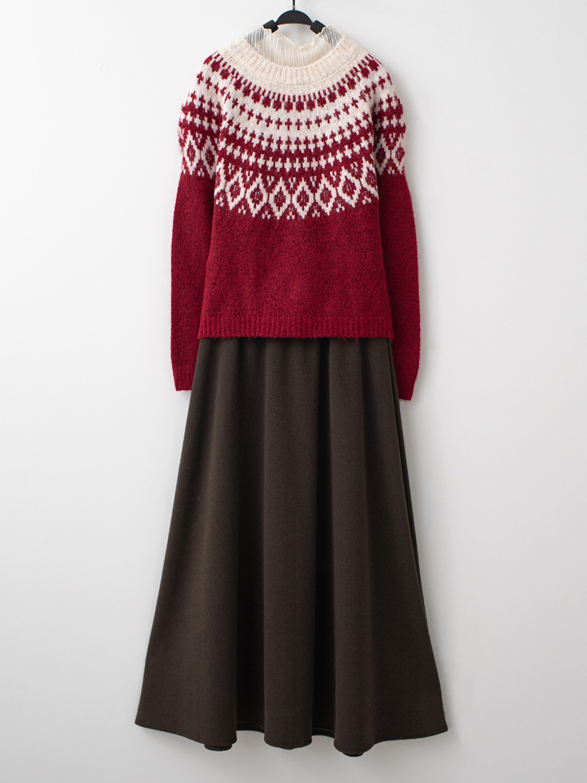 鬆軟毛海織紋毛衣針織棉A字長裙