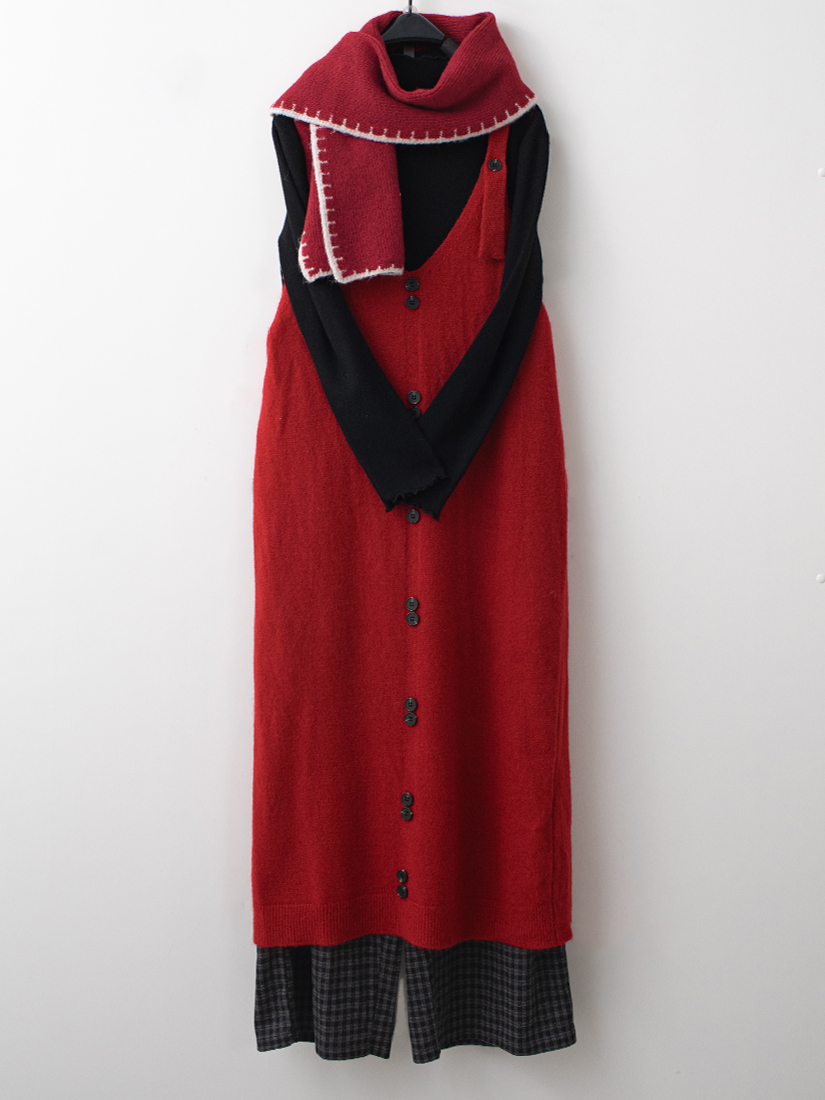 針織吊帶洋裝羅紋針織上衣磨毛直筒長褲