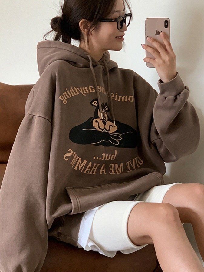 洗水英文字圖案連帽衛衣 US-018T