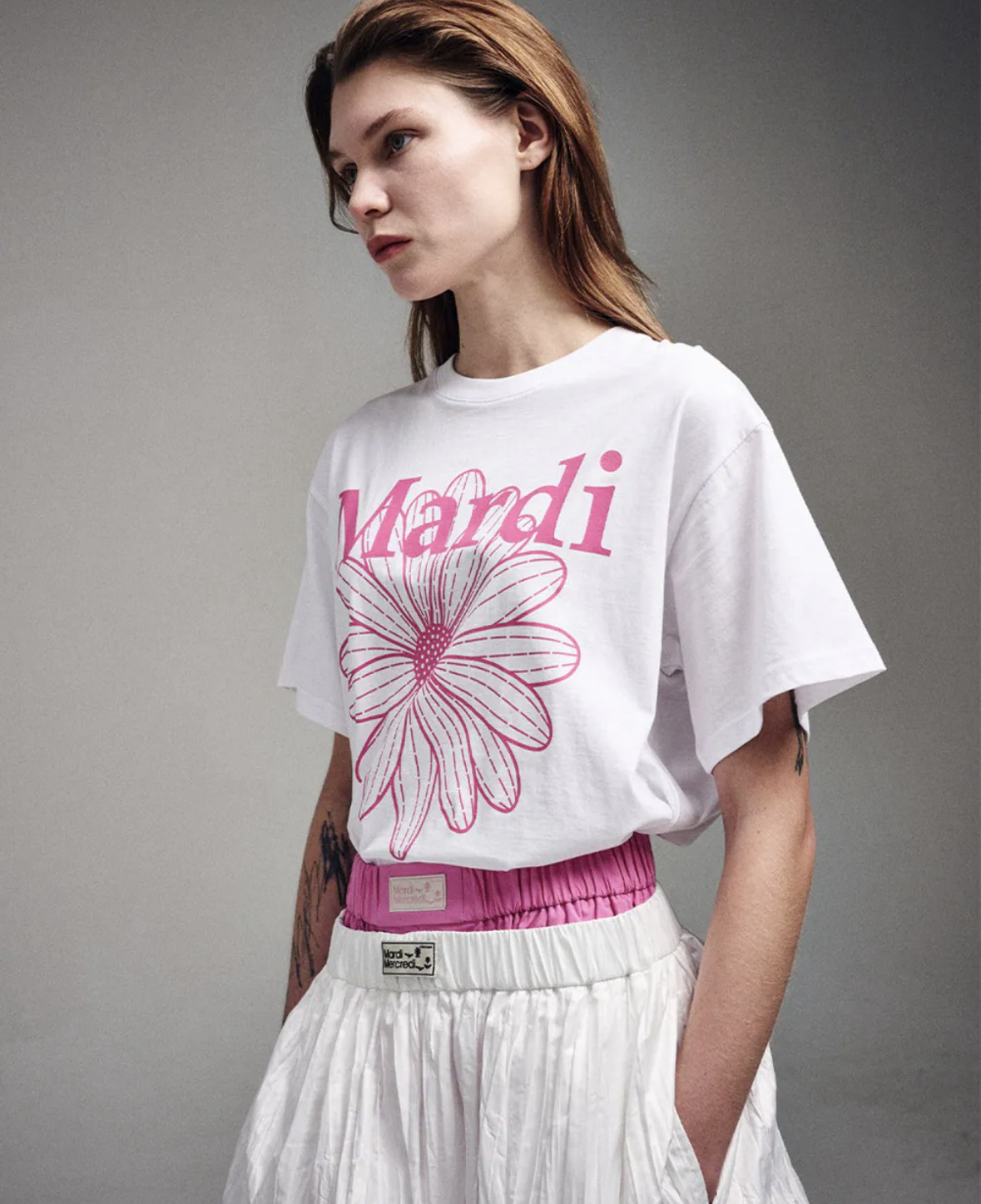 ［ Mardi Mercredi ］金高銀同款 印花短T 白色經典小雛菊粉花 TSHIRT FLOWERMARDI