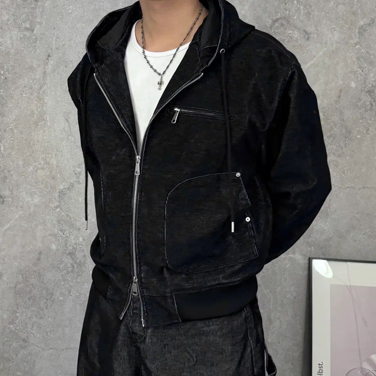 燈心絨連帽拉鍊外套(薄夾棉) JK2617