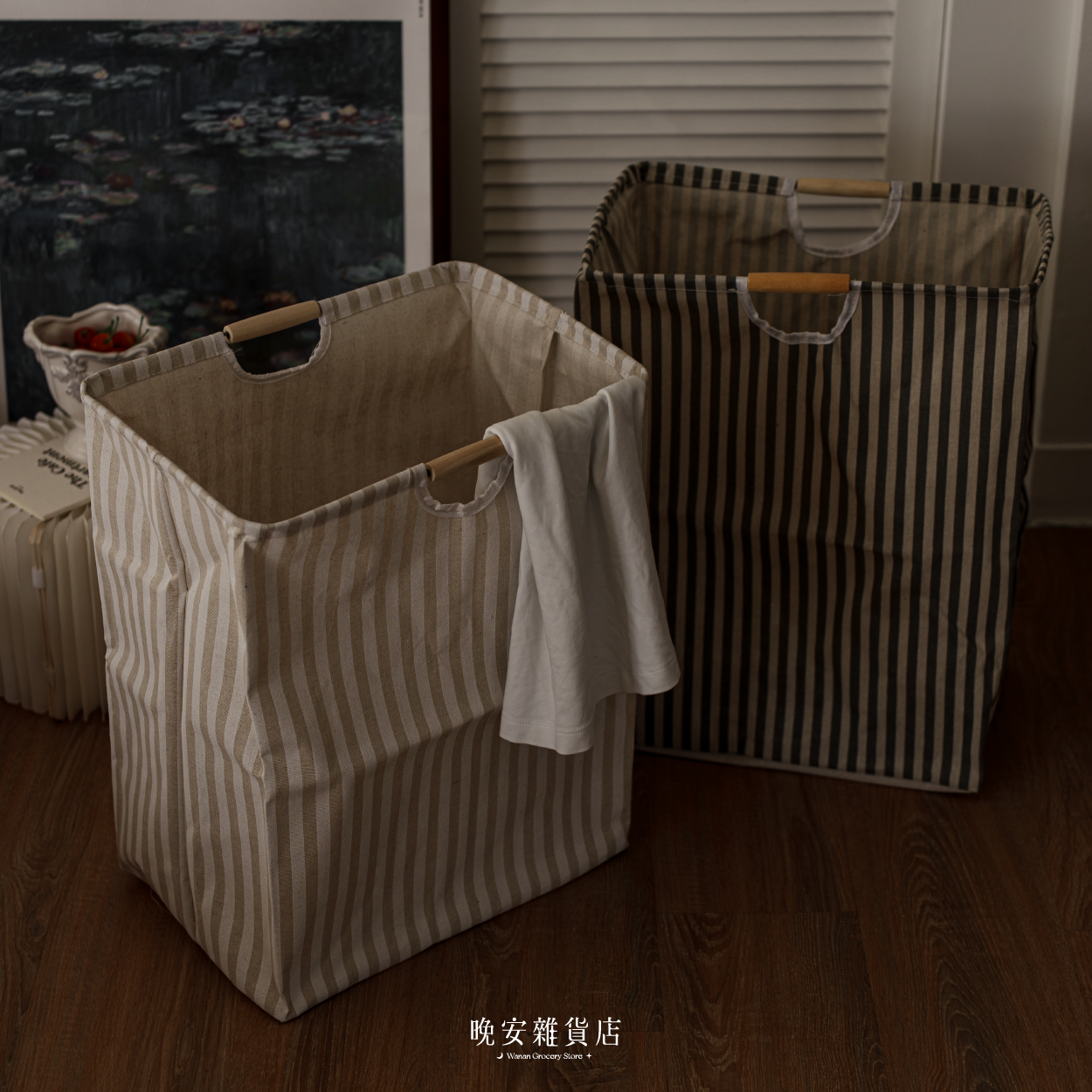【棉麻收納】大容量條紋髒衣籃｜洗衣籃 洗衣袋