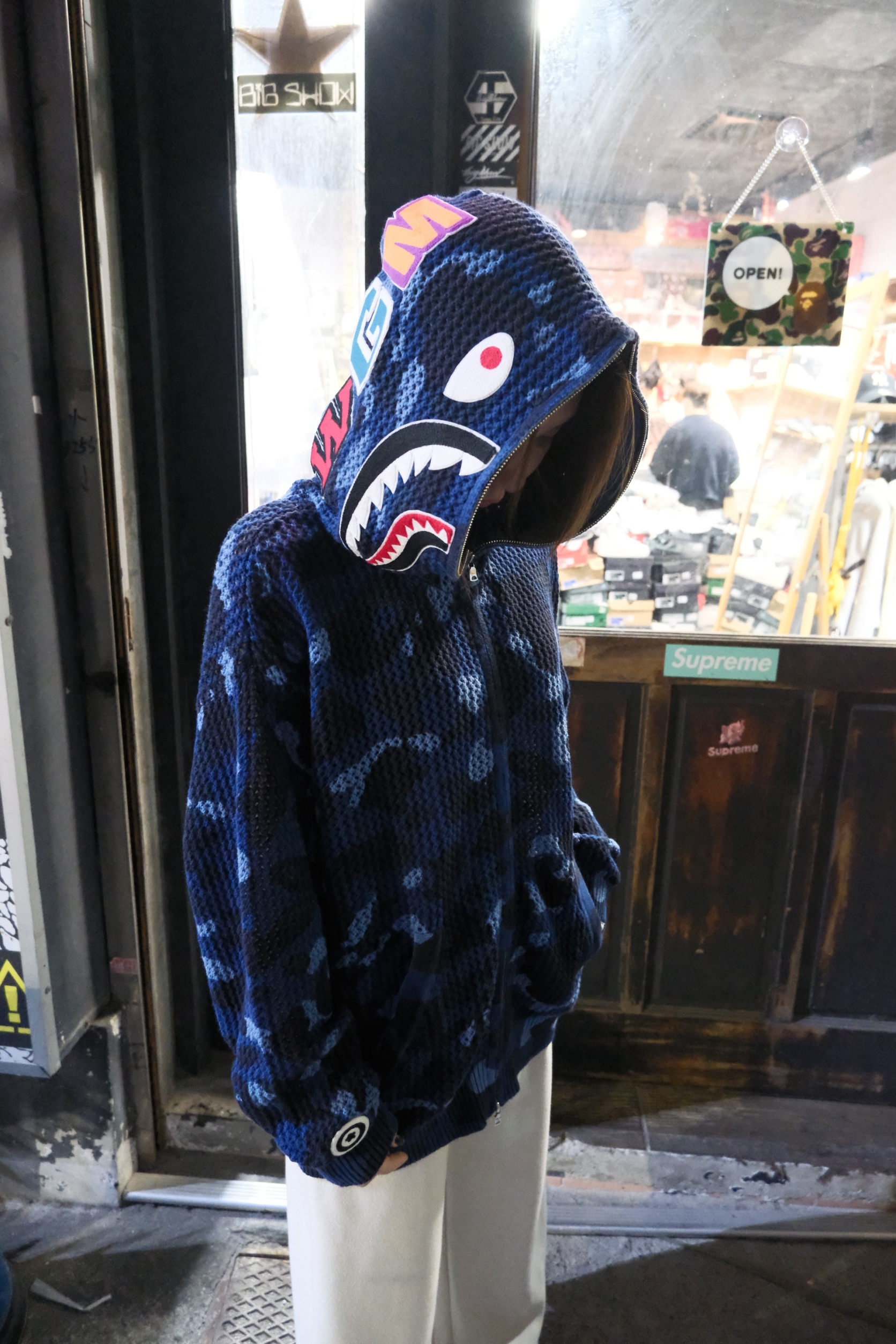 Bape 針織 鯊魚 外套 Color Camo Crochet 藍色 /紫色